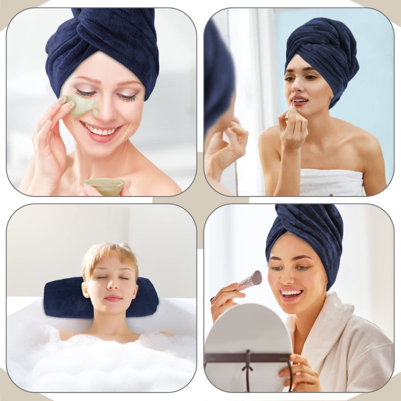 SUNLAND Microfiber Hair Towels Anti Frizz Hair Drying Towel Super Absorbent Fast Drying Turbans for Wet Curly Hair Soft Hair Towel Wrap with Elastic Band for All Hair Types 40 X 20 inches Navy Blue - Image 3